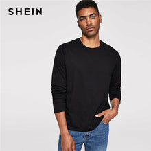 Load image into Gallery viewer, SHEIN Men Black Solid Minimalist Solid Round Neck Long Sleeve Tunic Tee Autumn Casual Mens Tshirt Tops